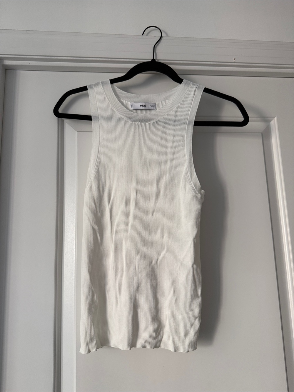 Mango White Ribbed Sleeveless Tank
